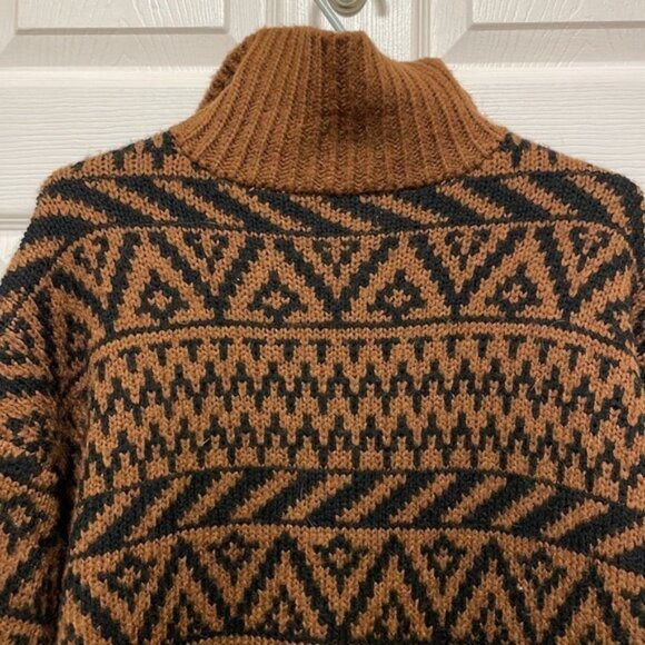 AERIE Fair Isle Aztec Pattern Oversized Quarter Zip Brown Black Size XS - Picture 5 of 10